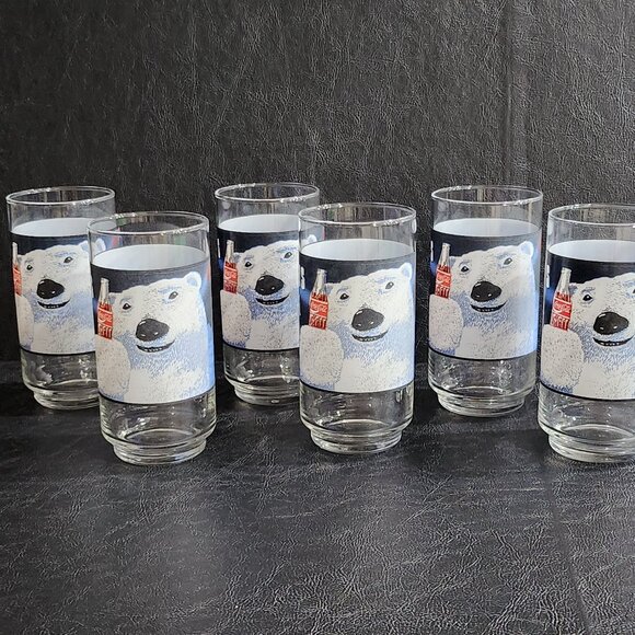 Set of 6 1980's 16 oz Always Cool Coca-Cola, Polar Bear Glass - Picture 2 of 7